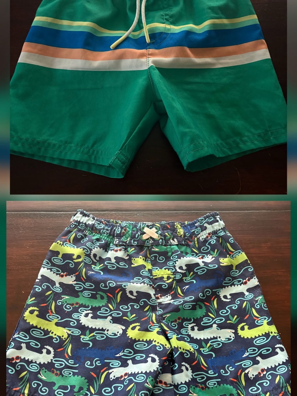 Cat & Jack Green Stripe Swim Shorts + Navy Alligator Print Swim Trunks